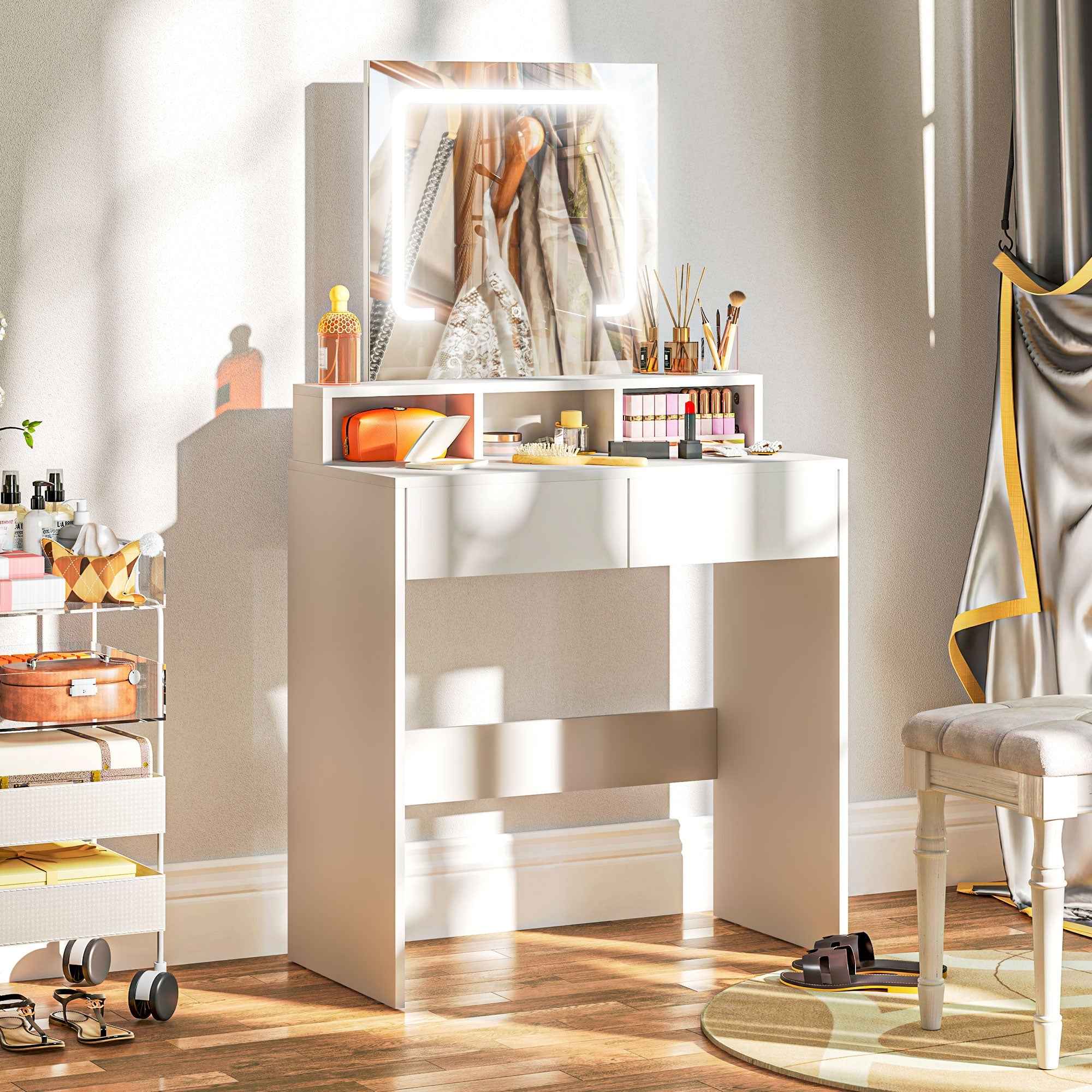 Zee Makeup Vanity Desk with LED Lights-White