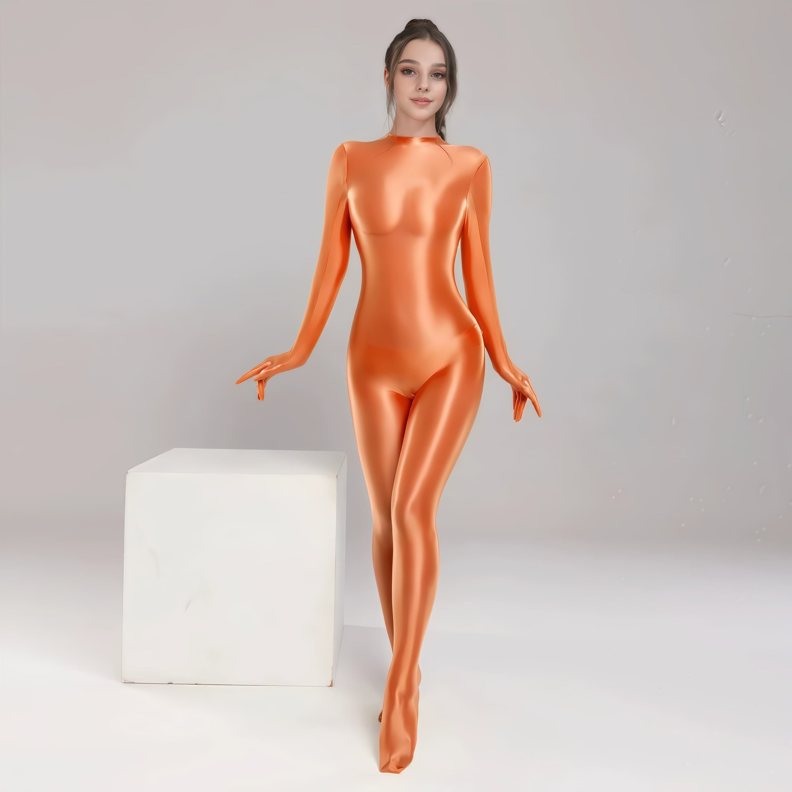 Spandex Nylon Full Bodysuit Zentai Shinny Cosplay Jumpsuit Attached Gloves - Shopthatapp.ca