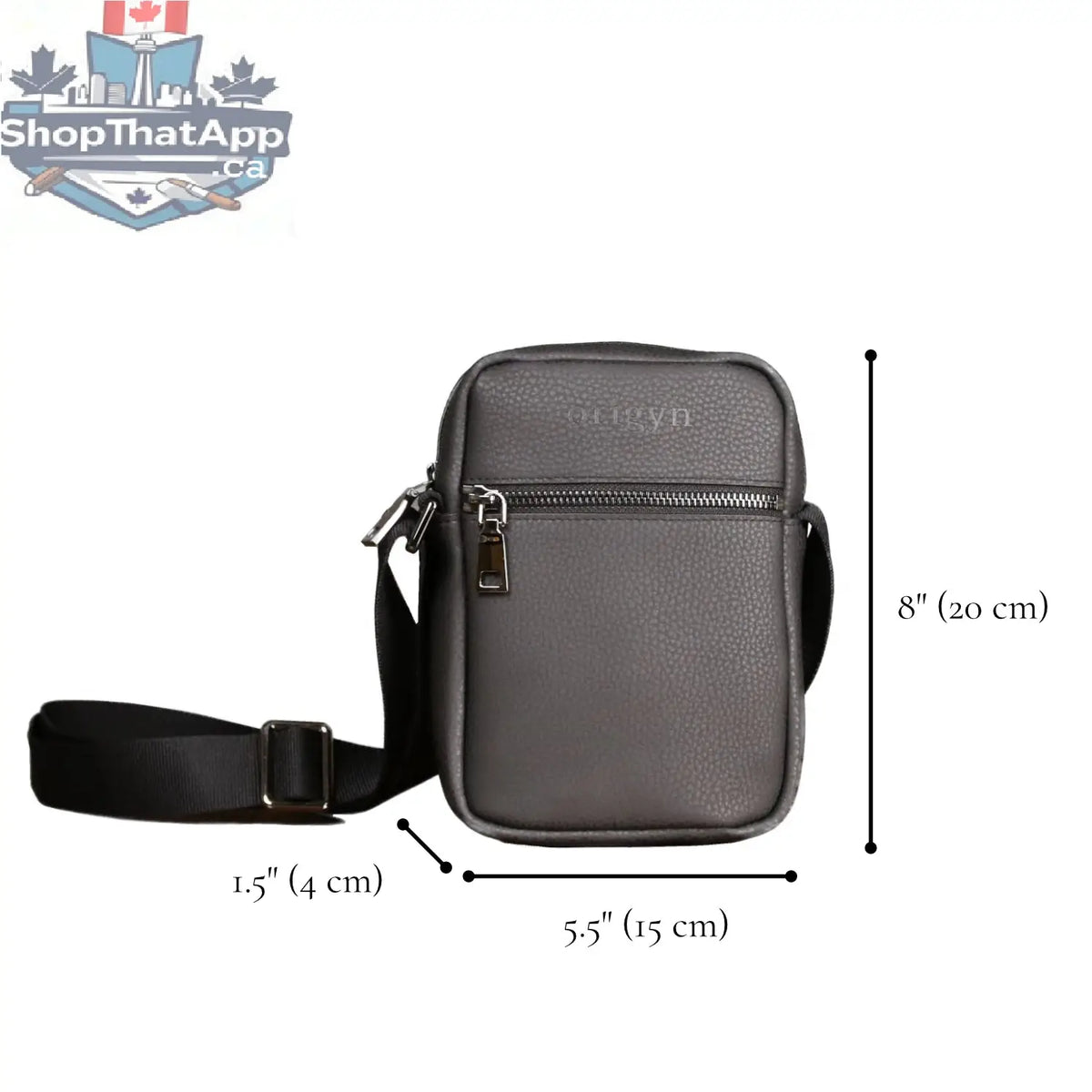 Origyn 02 vegan leather handbag with eco-friendly cross-body design, featuring Origyn logo on plastic-free MIRUM® material.