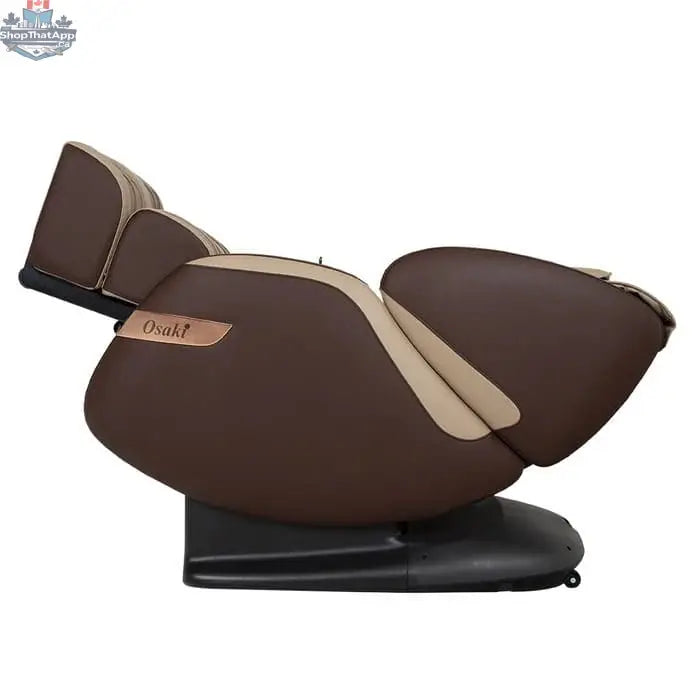 Osaki Canada OS Champ massage chair with padded armrests and sleek black design, showcasing its modern ergonomic features.