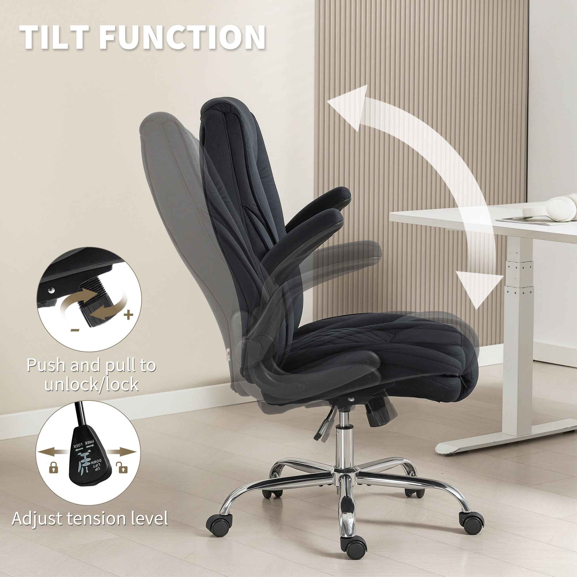 Hayden Executive Fabric Office Chair with Flip-up Armrest-Black