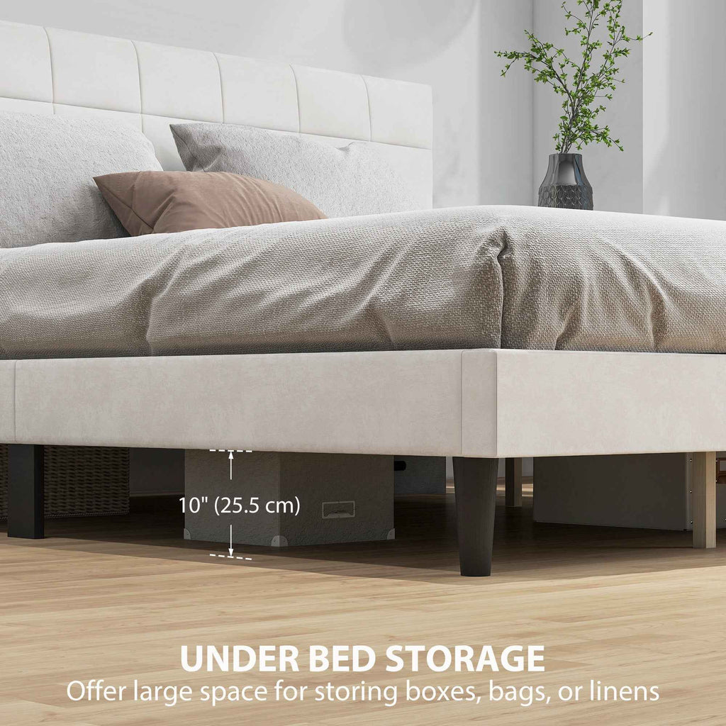 Harper King Size Bed Frame with Upholstered Headboard-Cream White