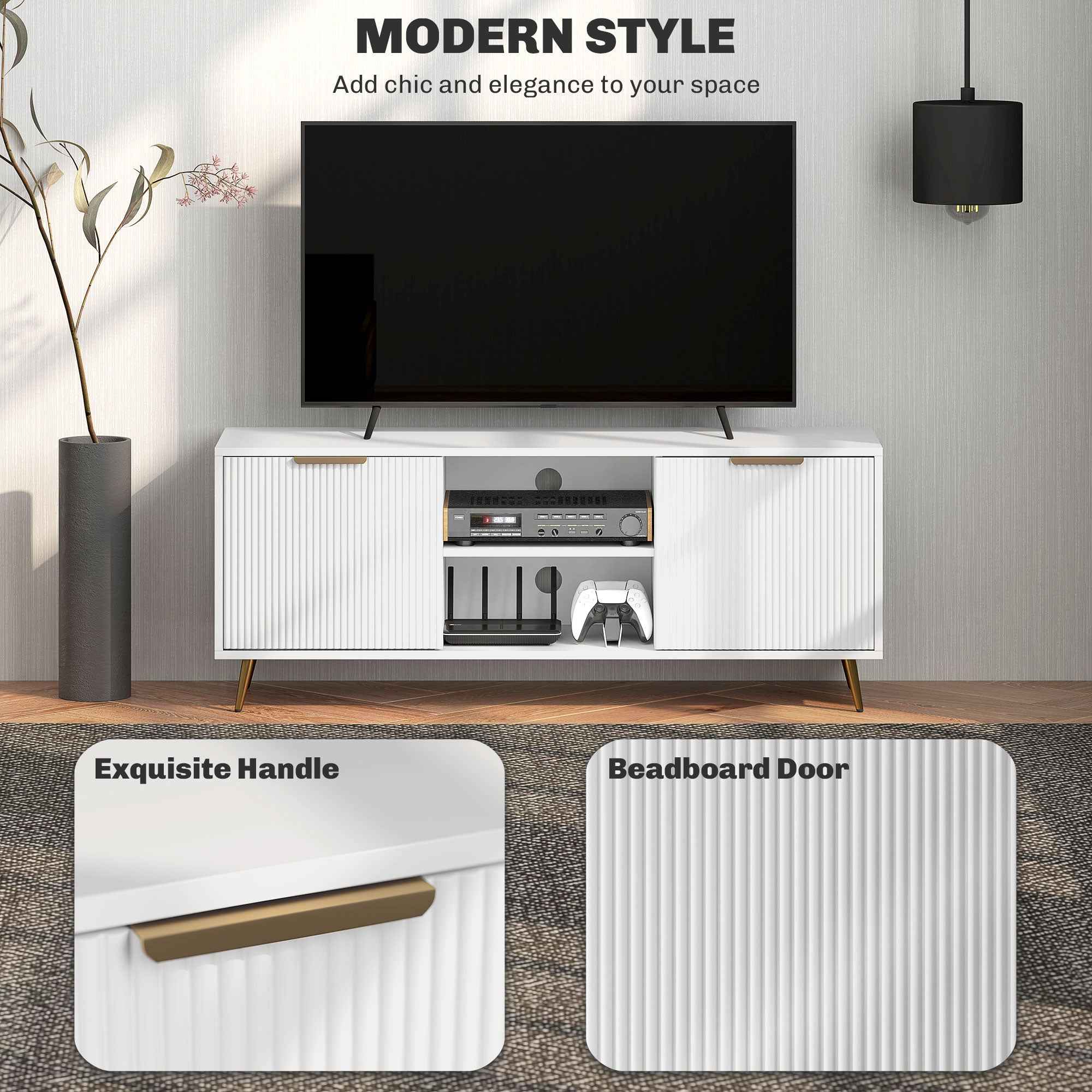 Collins Modern TV Stand for up to 55 Inch TVs-White