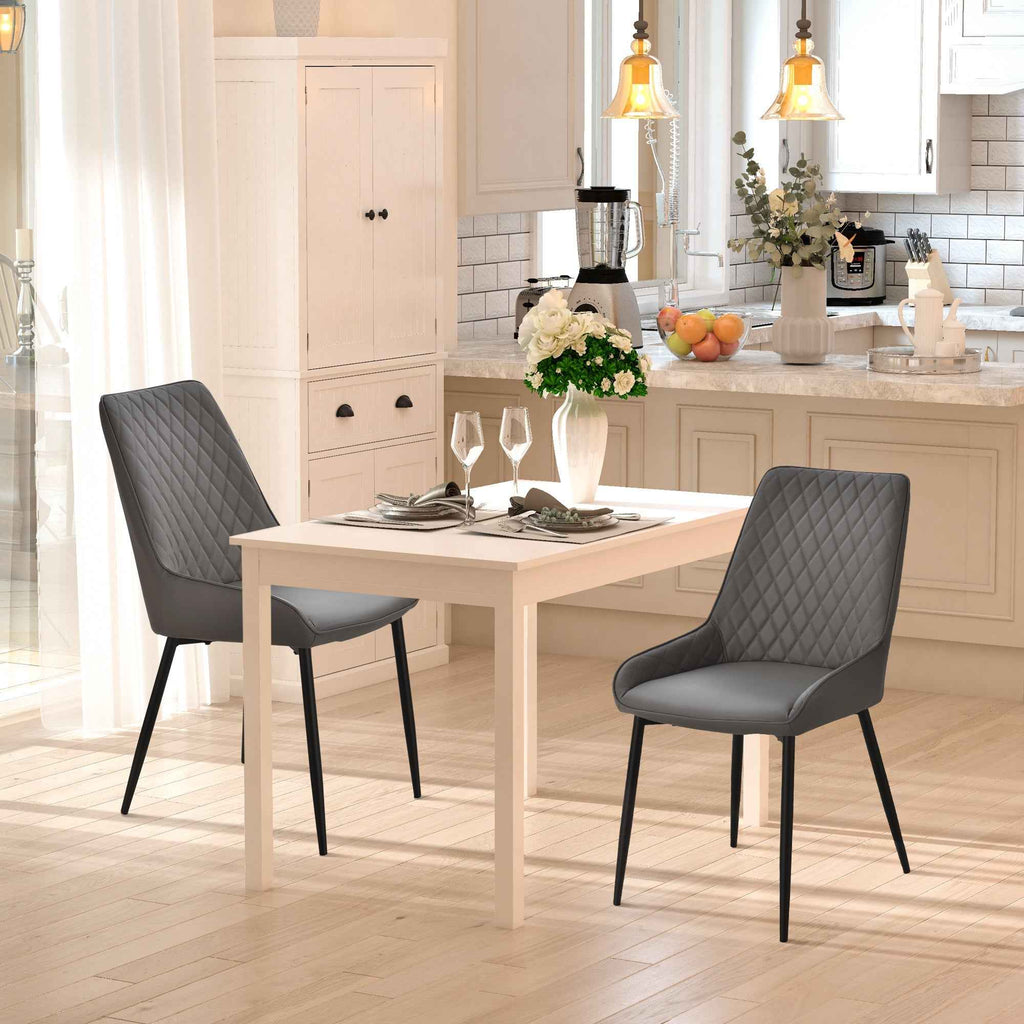 Blake Modern Dining Chairs Set of 2 with Diamond Tufting and Steel Legs-Grey