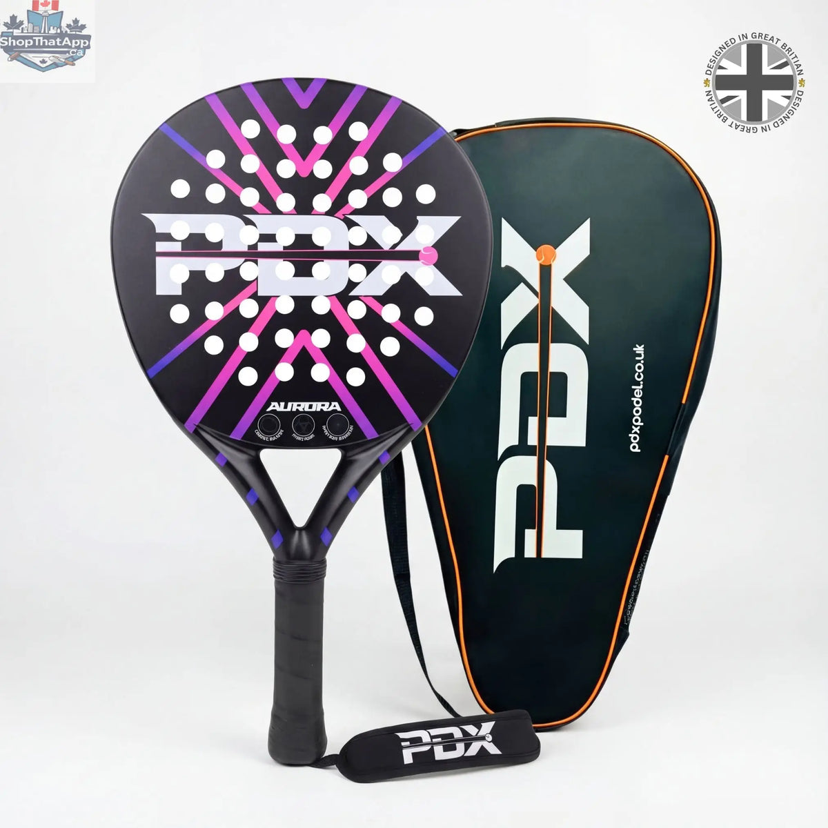 PDX Aurora Beginner Padel Racket | Complimentary Racket Carrier Bag | 30% Carbon 70% Fibreglass | 355g Round | Control - Shopthatapp.ca