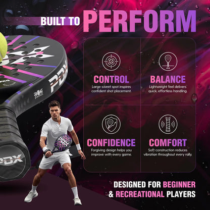 PDX Aurora Beginner Padel Racket | Complimentary Racket Carrier Bag | 30% Carbon 70% Fibreglass | 355g Round | Control - Shopthatapp.ca