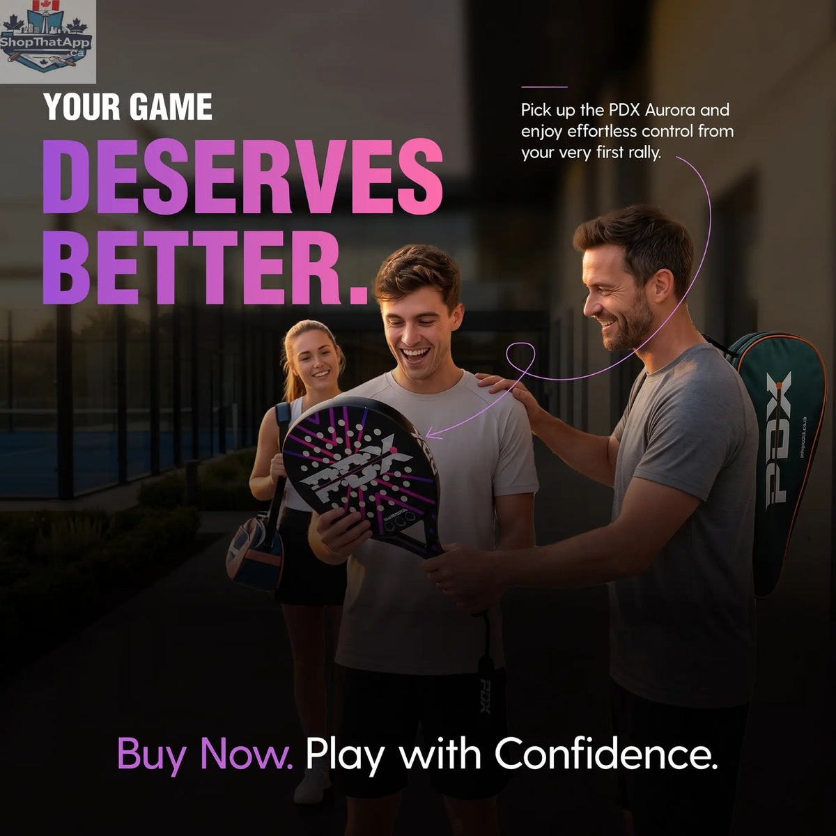 PDX Aurora Beginner Padel Racket | Complimentary Racket Carrier Bag | 30% Carbon 70% Fibreglass | 355g Round | Control - Shopthatapp.ca
