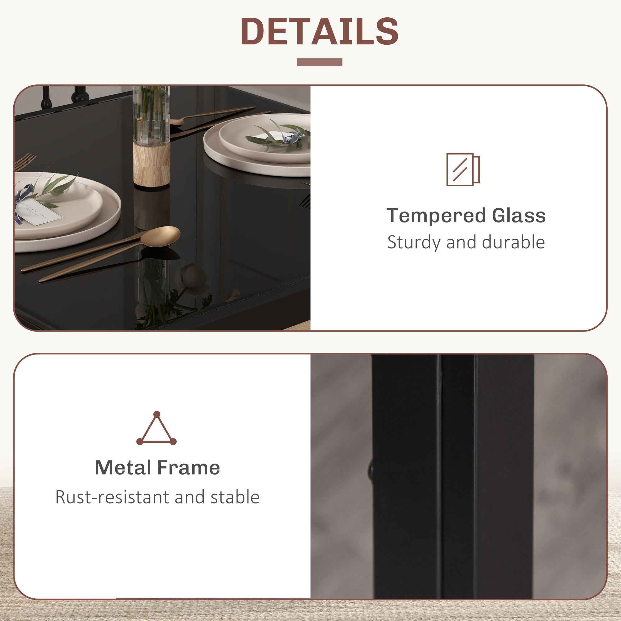 Zaya 3-Piece Rectangular Glass Dining Set for Small Spaces-Black