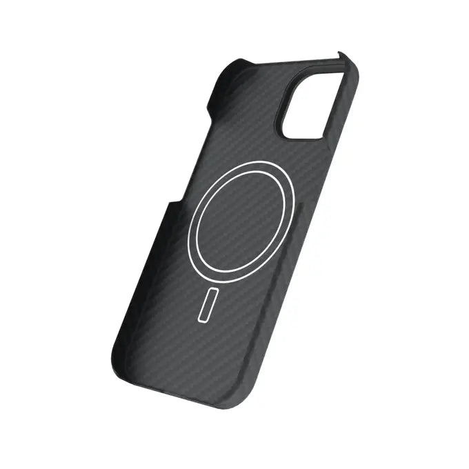Real Aramid fiber iPhone 15 Pro case by Carbon Loom, showcasing its durable textured surface and sleek design.