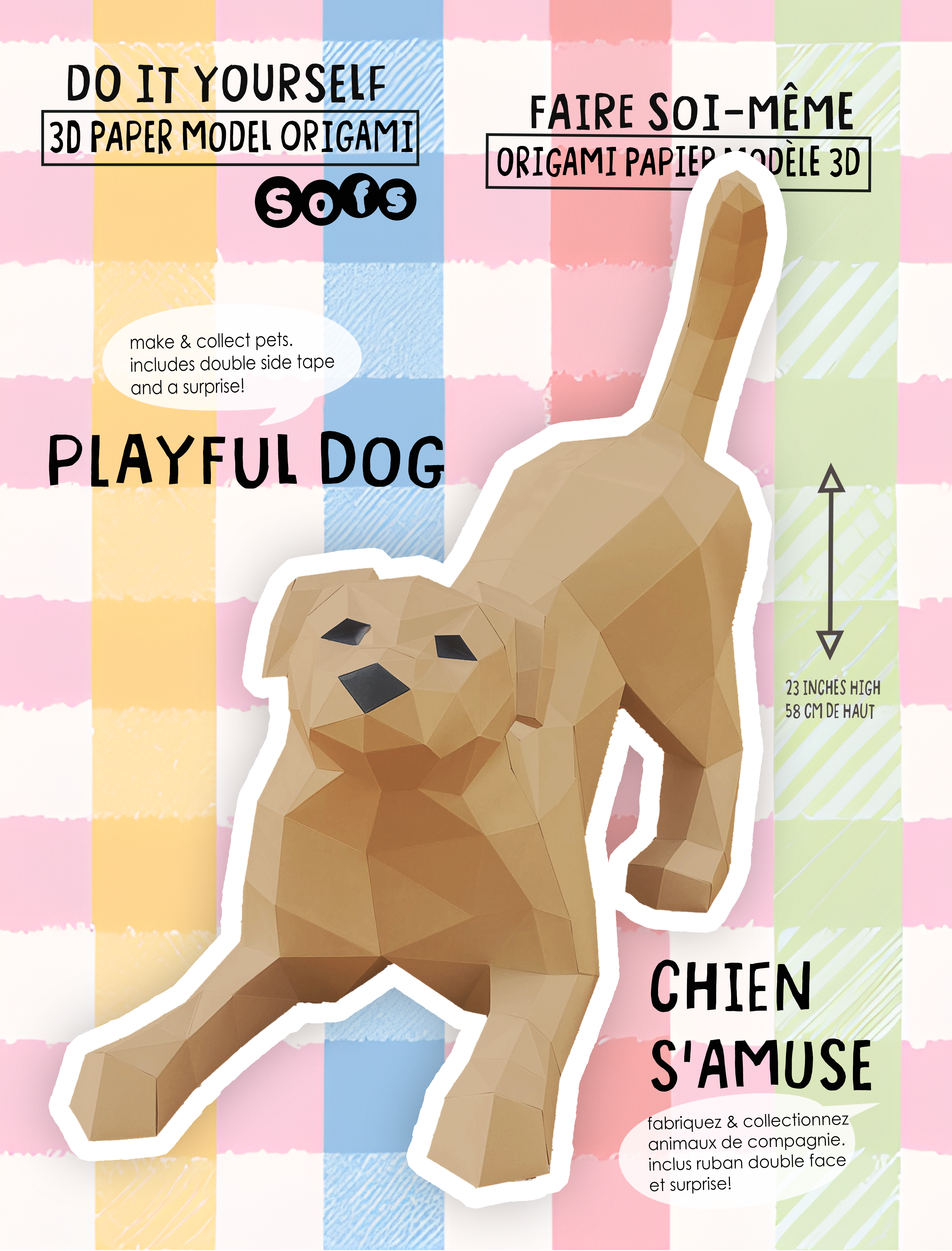 DIY Playful Dog 3D LUX paper origami model Kit - Www.Shopthatapp.ca