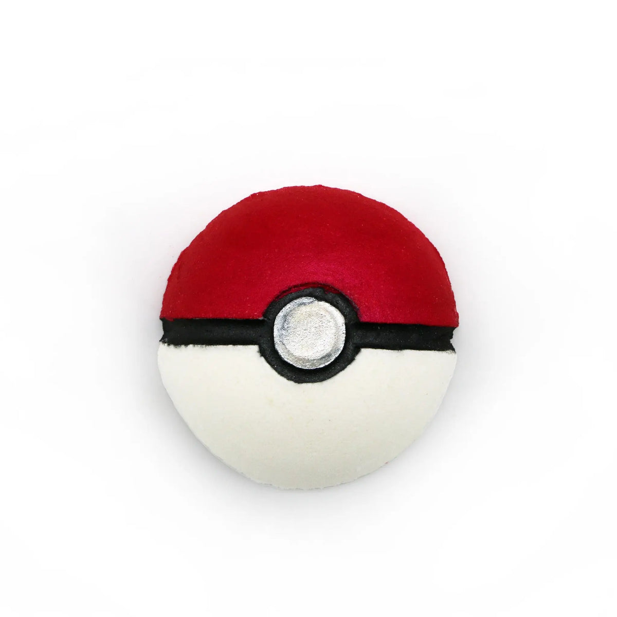Red and white bath bomb shaped like a Pokéball with "Elemental Elixir Catch Sphere" branding, designed for relaxing baths.