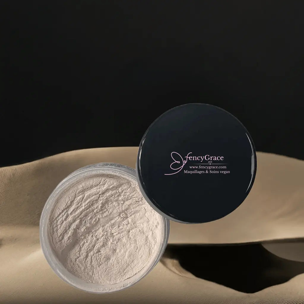 FencyGrace vegan matte finishing setting powder, long-lasting, smoothing face makeup product in a sleek compact.