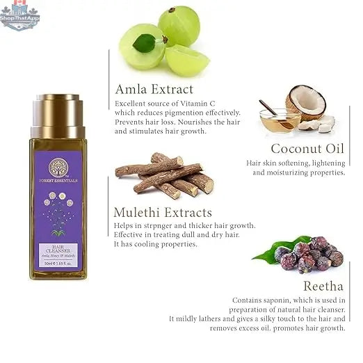 Forest Essentials Amla Honey Shampoo with Mulethi for nourishing hair, featuring natural ingredients like amla, honey, and mulethi.