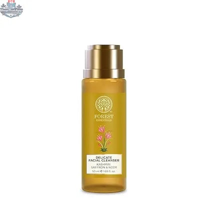 Ayurvedic Forest Essentials face wash for oily skin with saffron and neem, sulfate-free, in a clear plastic bottle with pump dispenser.