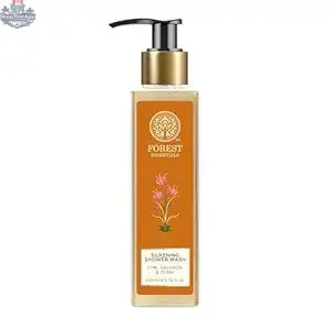 Forest Essentials Lime Saffron Oudh Silkening Shower Wash, a luxurious body cleanser with natural ingredients and rich fragrance.