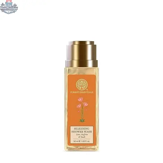 Forest Essentials Lime Saffron Oudh Silkening Shower Wash in 50ml bottle, natural body cleanser with citrus and woody scents