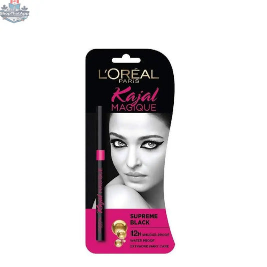 L'Oreal Paris Kajal Magique Supreme Black eyeliner pencil with smooth tip, designed for bold eye definition.