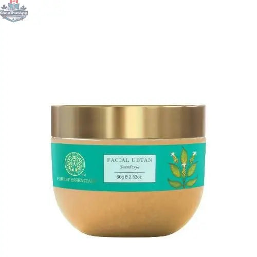 Forest Essentials Soundarya Facial Ubtan from Prithvi Mart, showing a jar of natural beauty skin care product with herbal ingredients.