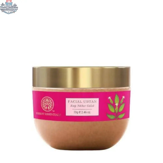Forest Essentials Ubtan Roop Nikhar and Gulab for radiant skin, natural beauty care product with traditional ingredients.