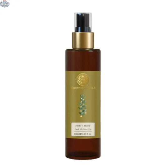 Forest Essentials Oudh Green Tea Body Mist by Prithvi Mart, refreshing and enchanting spray for all-day freshness and skin hydration.