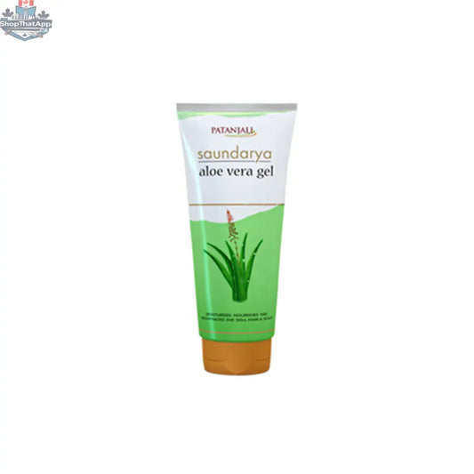 Patanjali Aloe Vera Gel in a 60ml tube, natural skincare product with fresh aloe vera leaves and gel visible on the packaging