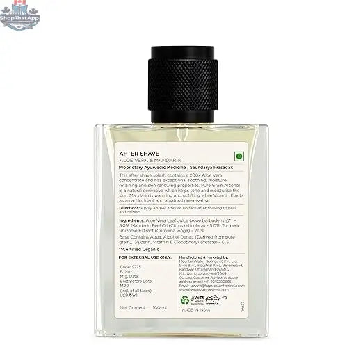 Forest Essentials after shave spray with aloe vera and mandarin for soothing relief and refreshed skin.