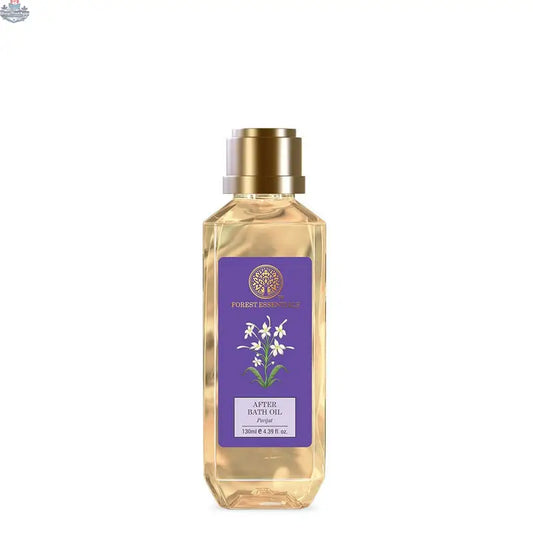 Forest Essentials Parijat after bath oil bottle from Prithvi Mart, featuring a sleek design and natural herbal ingredients.