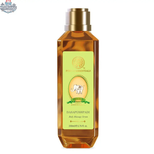 Forest Essentials Dasapushpadi Baby Massage Serum by Prithvi Mart for gentle skin nourishment, shown in a clear glass bottle with dropper.