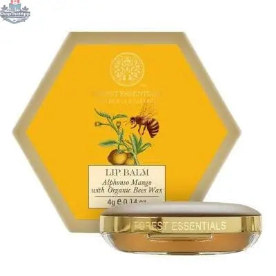 Forest Essentials Mango Lip Balm with Alphonso mango in a jar, featuring a natural, nourishing beauty personal care product for luscious lips.