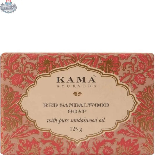Red sandalwood soap by Kama Ayurveda, natural cleansing and skin nourishment, in 125g bar with a minimalist packaging.