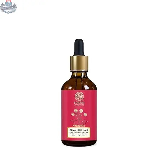 Forest Essentials Ayurvedic Hair Growth Serum with Redensyl and Anagain in a 50ml bottle, showing the serum and packaging.