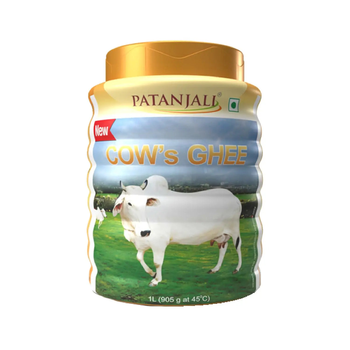 Pack of 1L Patanjali Cow Ghee from Prithvi Mart, showcasing the pure, natural ghee in a clear plastic container.