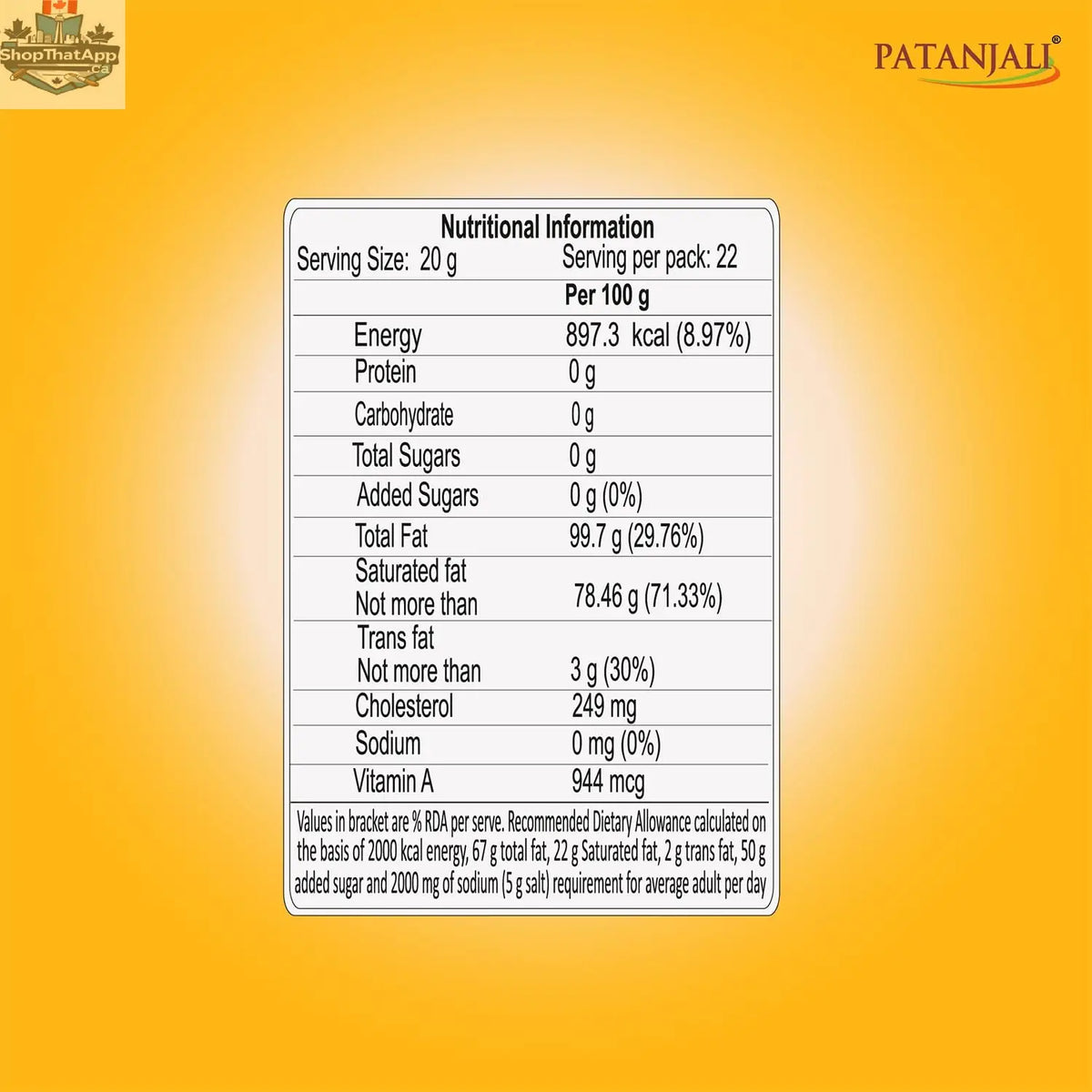 Pure Patanjali cow ghee in a 1L pack, natural and healthy, with a clear image of the golden ghee in a jar.