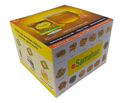 Link Natural Samahan Ayurvedic herbal tea in a box of 50 sachets, featuring authentic herbal extracts for wellness.