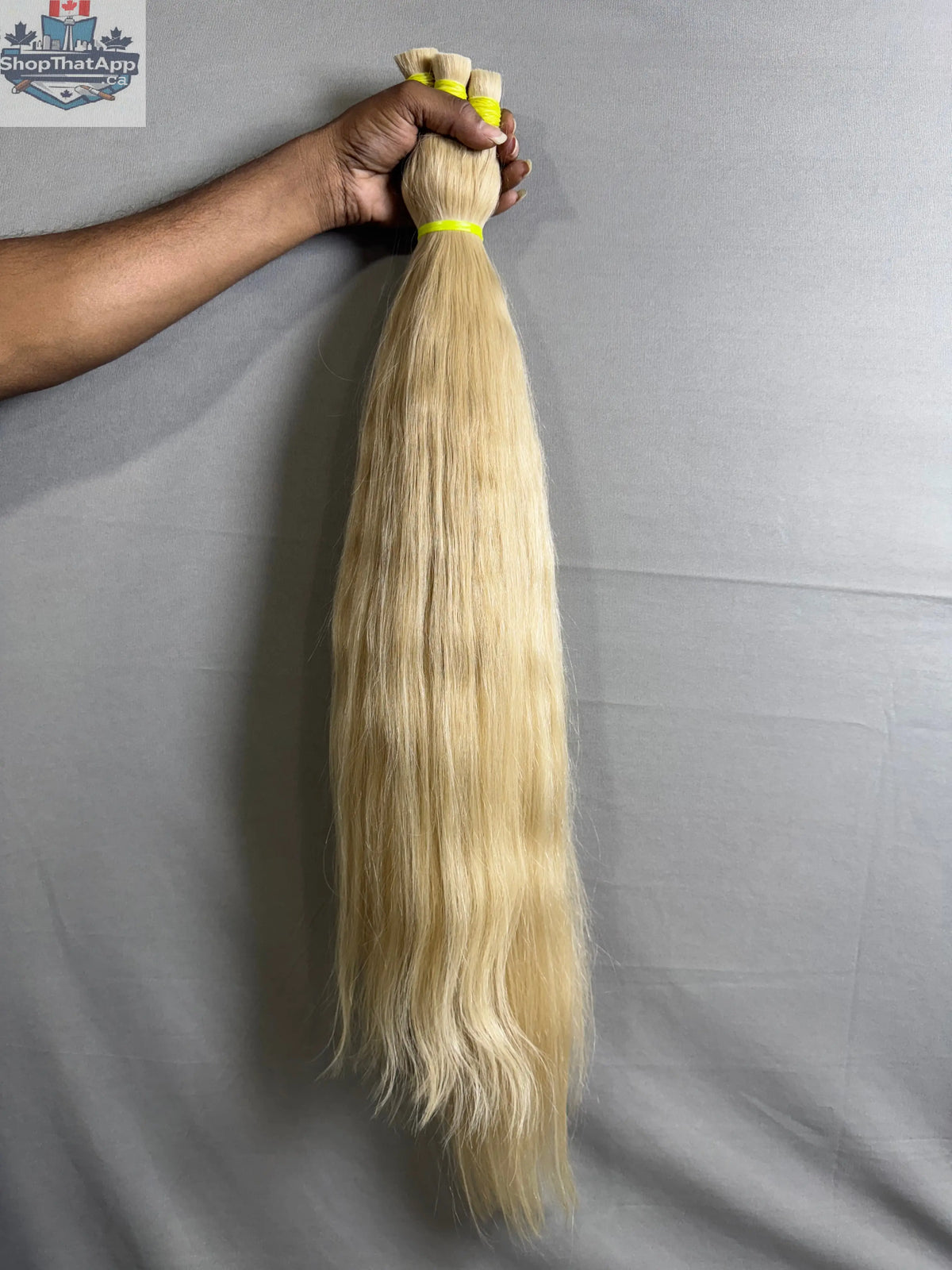 Indian Raw Blonde Hair 613 hair extensions by Prithvi Mart, showing long, silky, raw blonde hair strands for versatile styling.