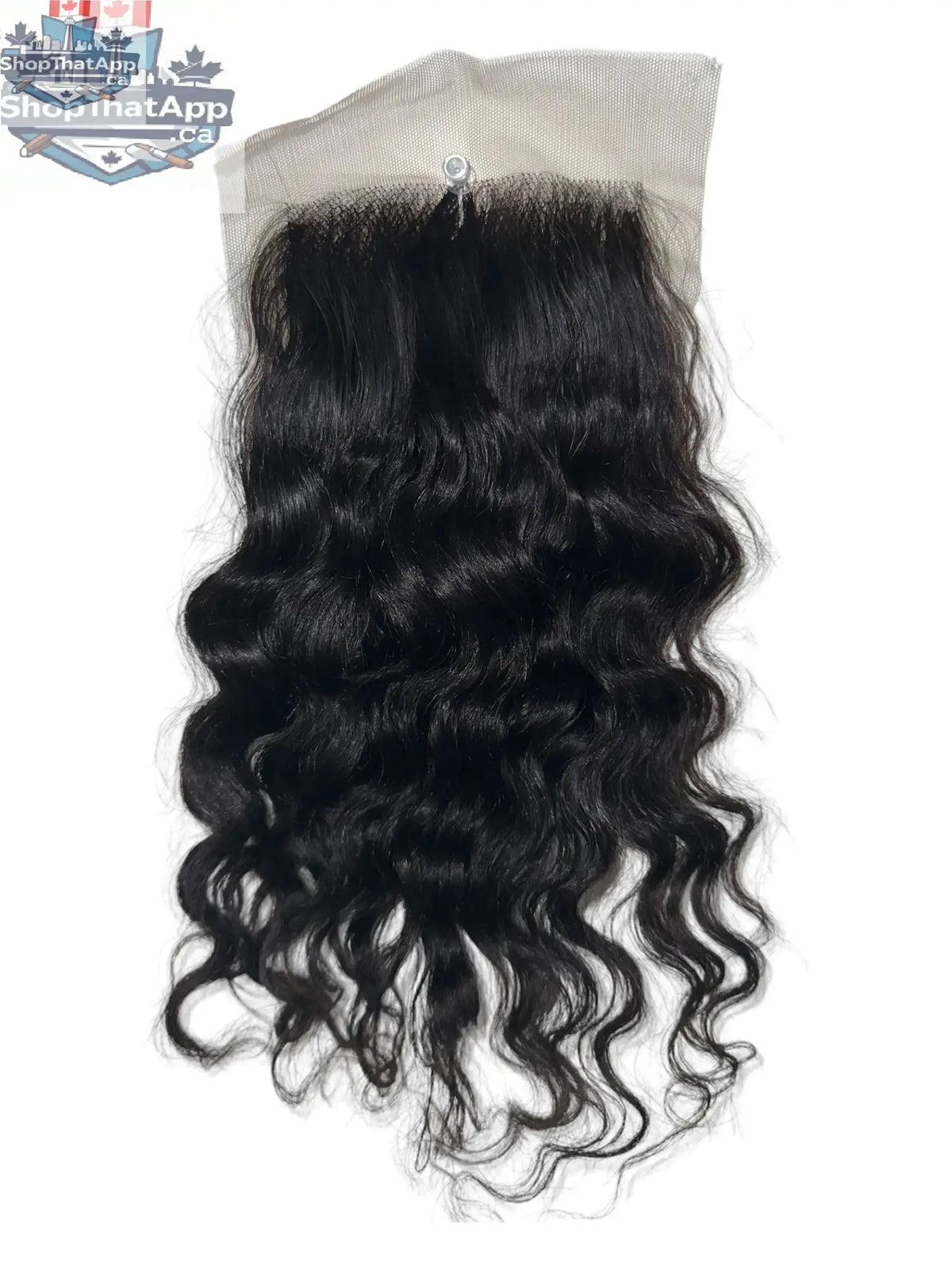 Curly hair closure made with Virgin Indian hair bundles, natural curly texture, and seamless blend for hair extensions.