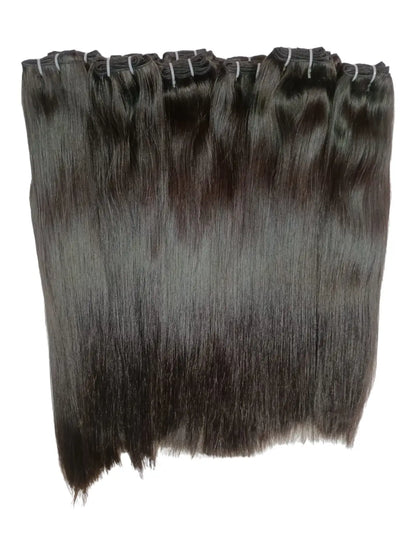 Indian Virgin Straight Hair bundles from Prithvi Mart, showcasing shiny, smooth hair extensions for luxurious styling.