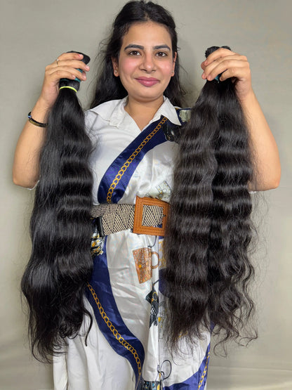 Raw Indian wavy hair bundles from Prithvi Mart, premium quality hair extensions for a natural, voluminous look.