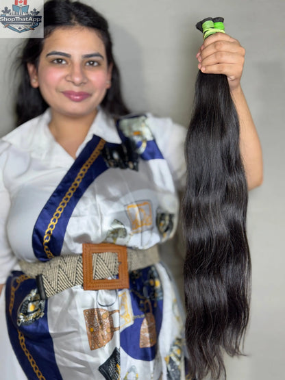 Virgin Indian hair bundles by Prithvi Mart, premium quality hair extensions in a natural bundle for versatile styling.