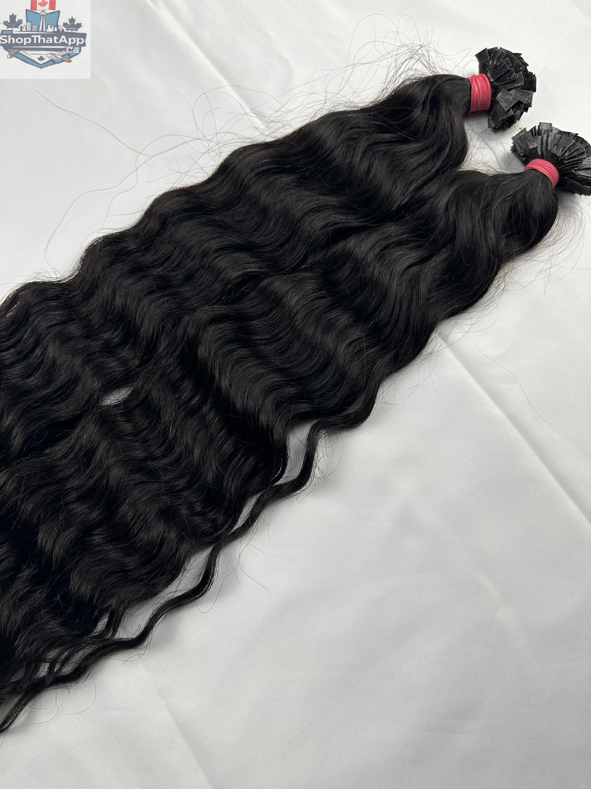 Indian Virgin Loose Curly Hair extensions with flat tips by Prithvi Mart, showcasing natural curly texture and seamless application.
