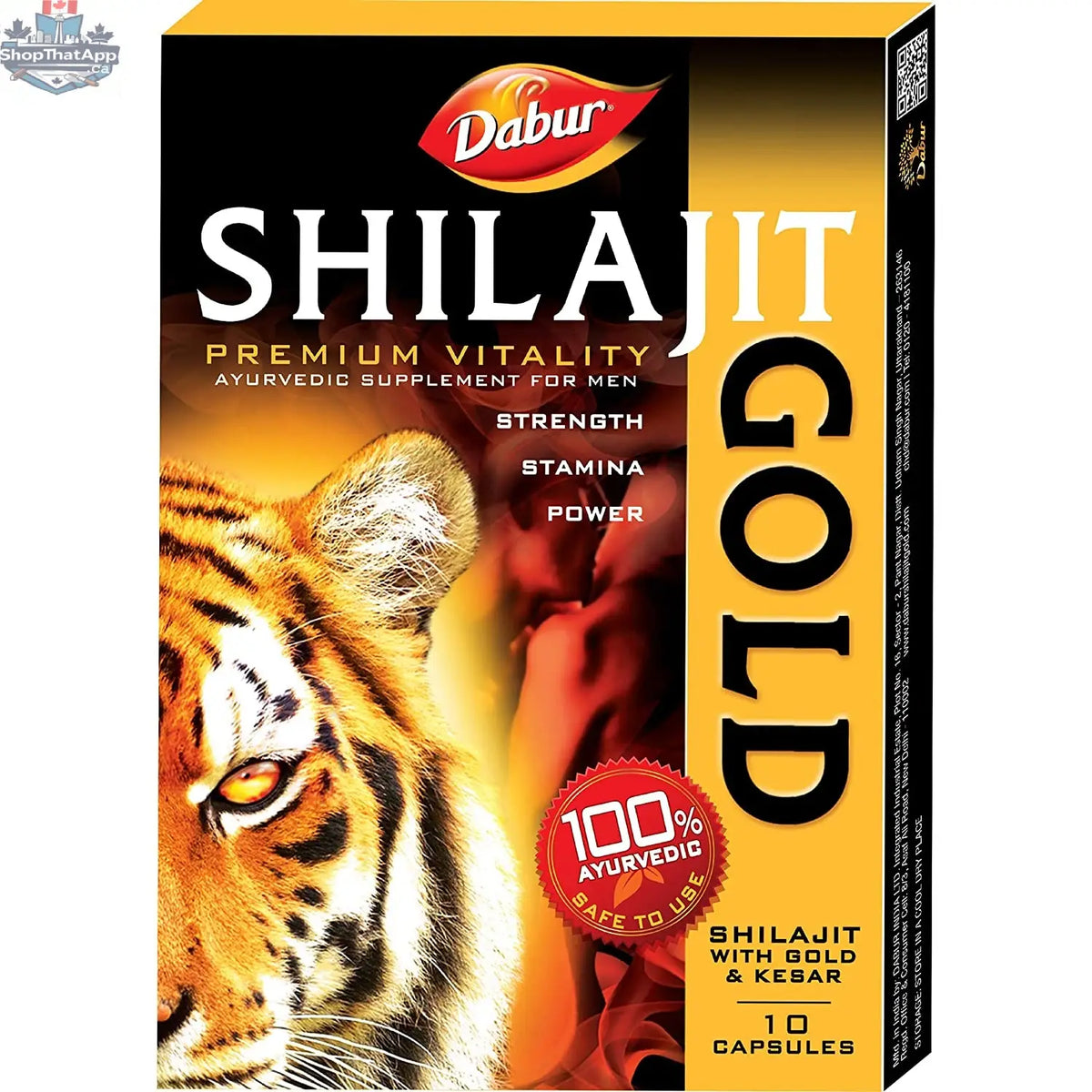Prithvi Mart Dabur Shilajit Gold supplement for enhanced vitality and wellness, showing the product container and packaging.