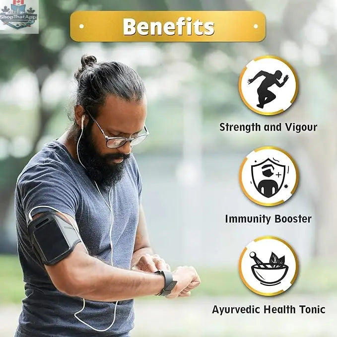Prithvi Mart Dabur Shilajit capsules for wellness, showing the bottle with capsules and natural background.