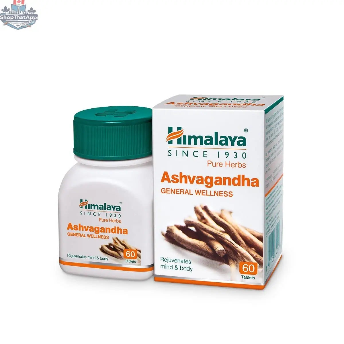 Prithvi Mart Himalaya Ashwagandha wellness supplement in a jar, showing natural ingredients for stress relief and energy boost.