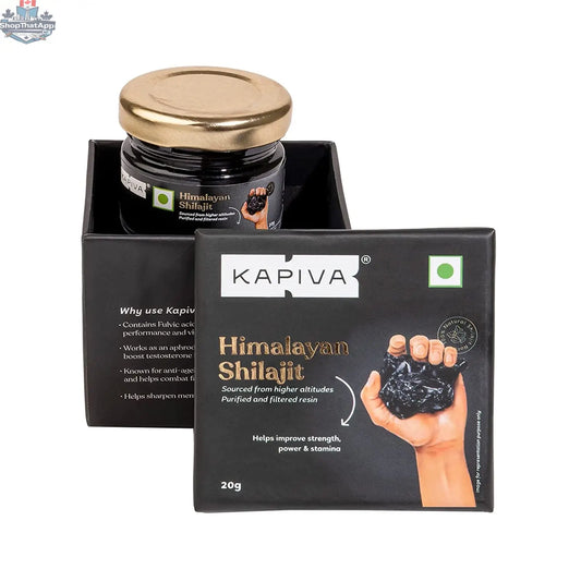Himalayan Shilajit resin in a small jar, natural wellness supplement for energy and vitality by Prithvi Mart
