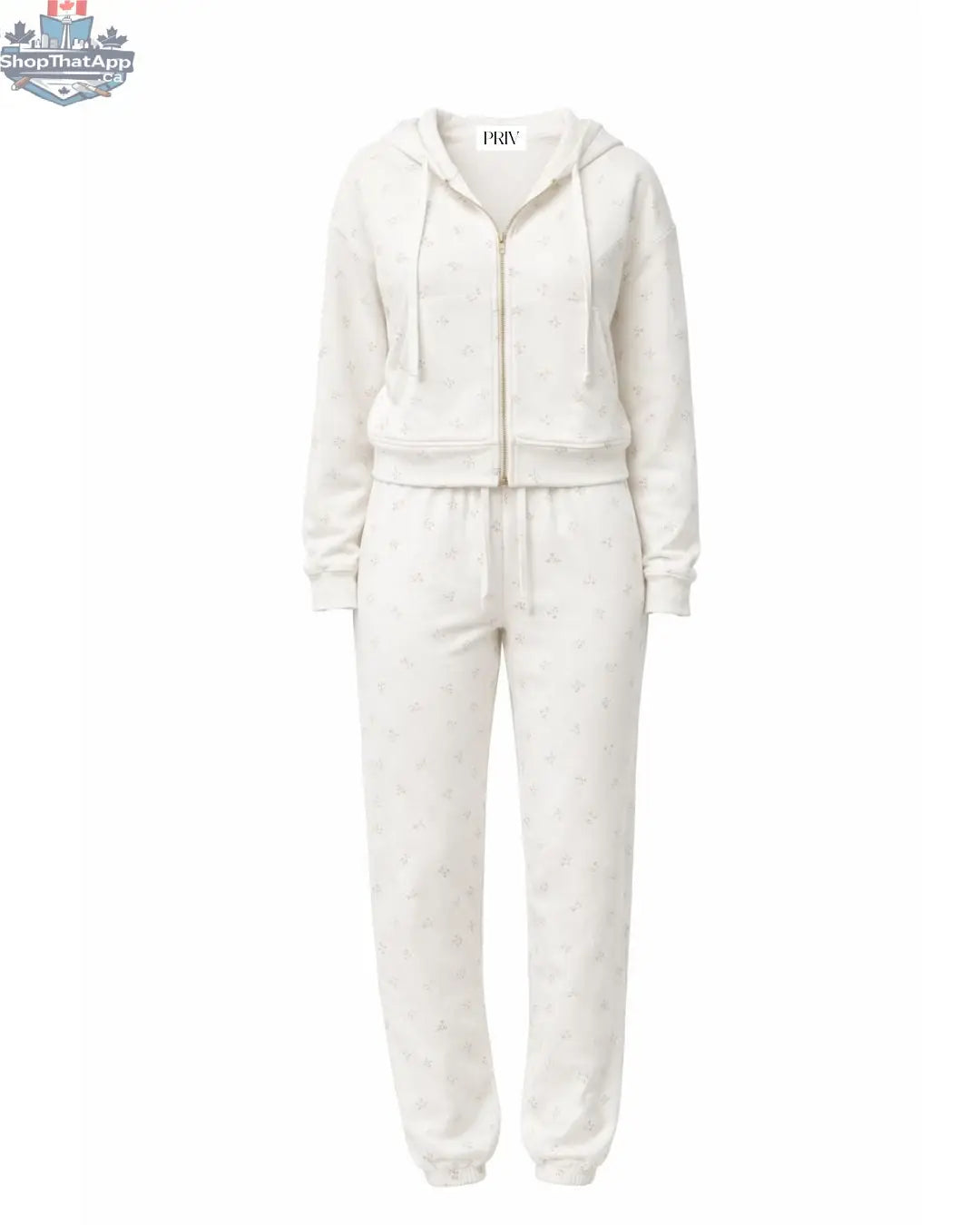 Camille Cotton Floral Zip Hoodie Jogger Set 2PC Leisure Outfit - Shopthatapp.ca