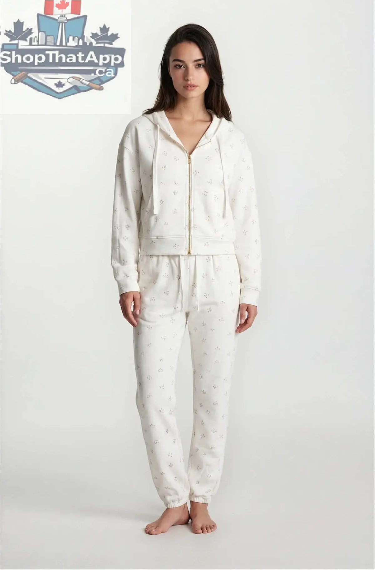 Camille Cotton Floral Zip Hoodie Jogger Set 2PC Leisure Outfit - Shopthatapp.ca
