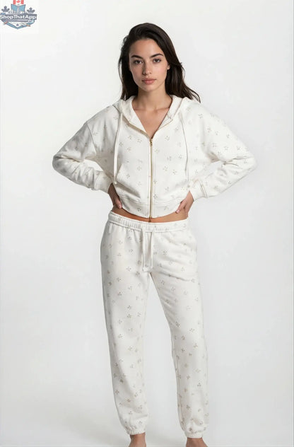 Camille Cotton Floral Zip Hoodie Jogger Set 2PC Leisure Outfit - Shopthatapp.ca