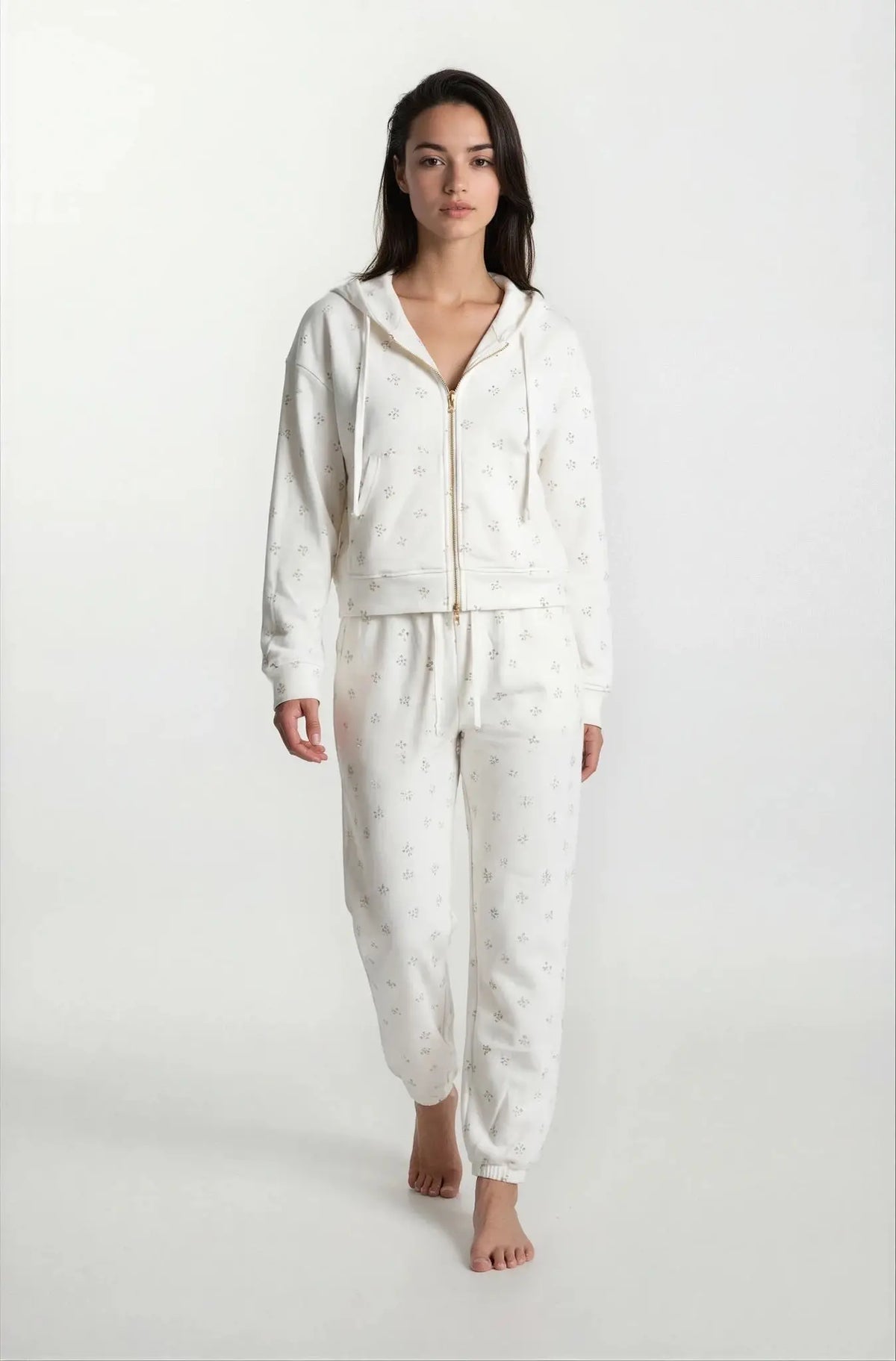Camille Cotton Floral Zip Hoodie Jogger Set 2PC Leisure Outfit - Shopthatapp.ca