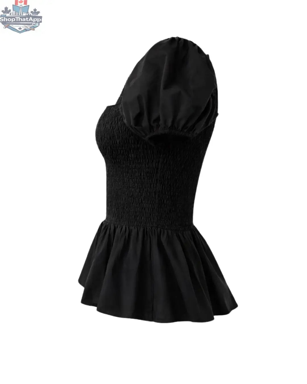 Sera Cotton Poplin Puff Sleeve Blouse - Black Peplum Top - Shopthatapp.ca