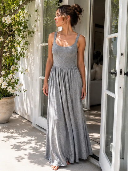 Dawn Sleeveless Silky Maxi Dress - Flowing Grey Jersey Elegance - Shopthatapp.ca